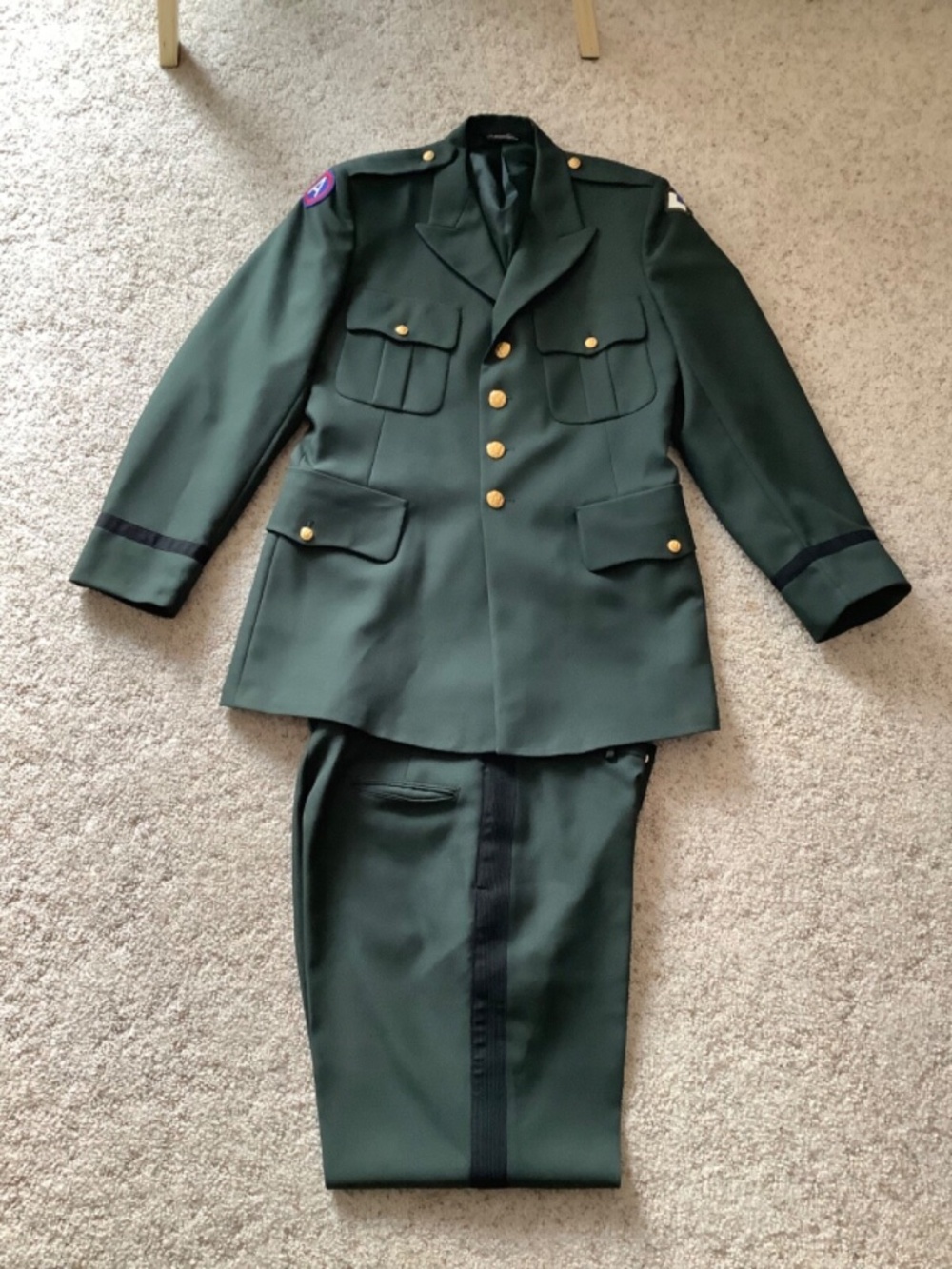 Vintage US ARMY Coat Green DRESS UNIFORM Jacket Pants PATRIOT 44L Weintraub Bros